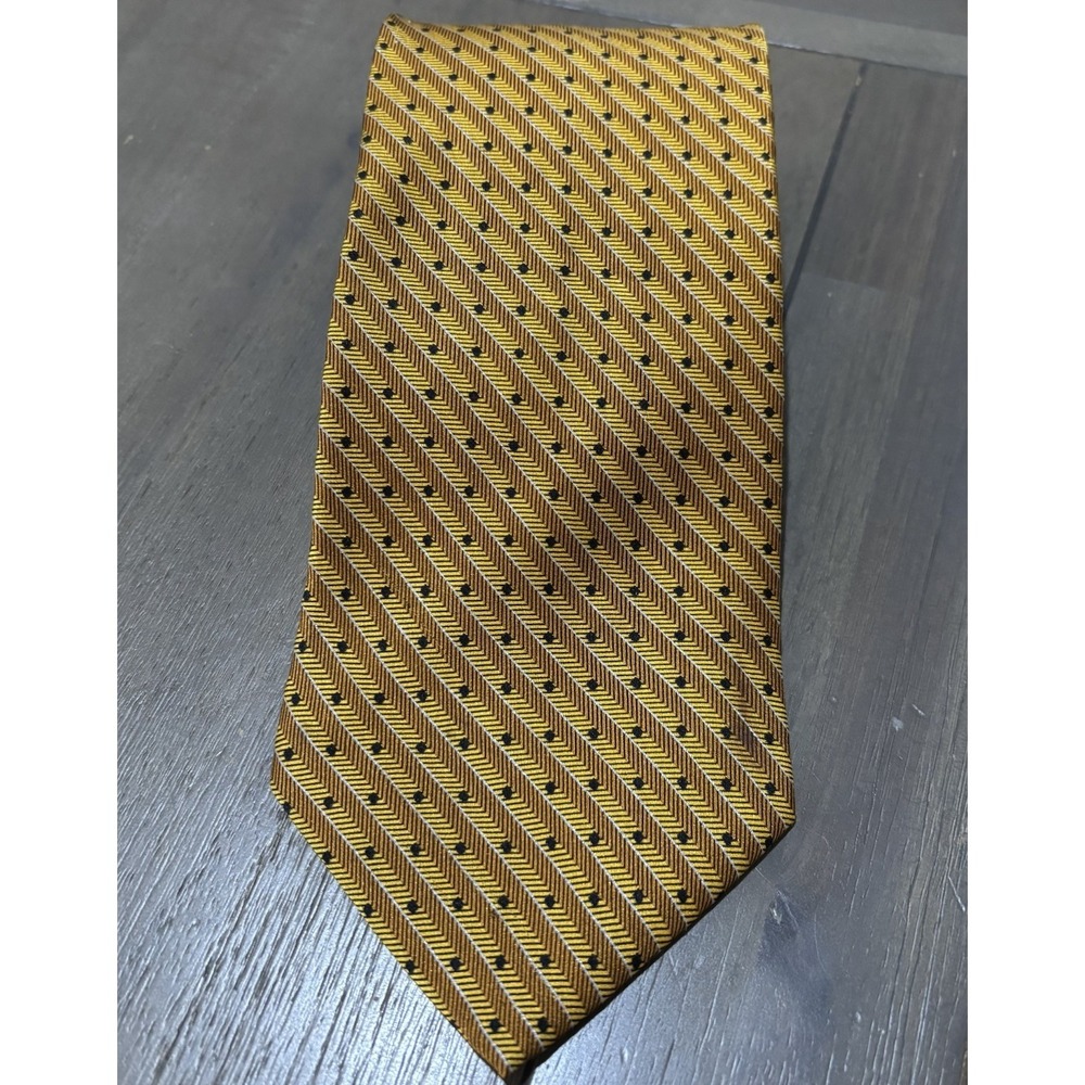 BRIONI Italian Silk Gold Stripe Black Dot 60"‎ Men's Tie